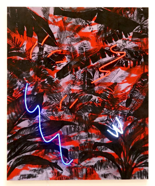 Thijs Zweers, Charcoal, spraypaint, wood, neon, Dance Dance Revolution X, 2020