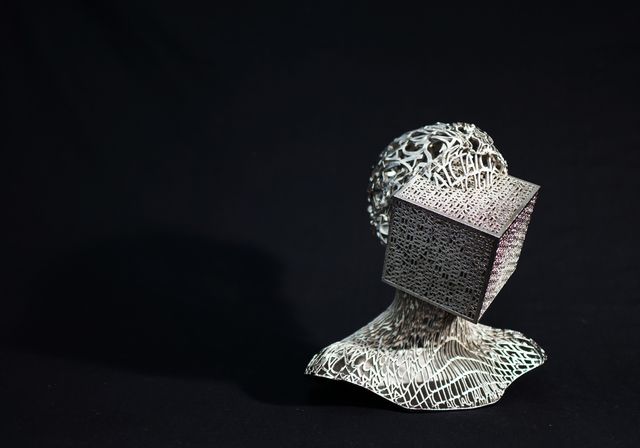 Ashley Zelinskie, Nickle plated 3D printed nylon, Android Platonic, 2016