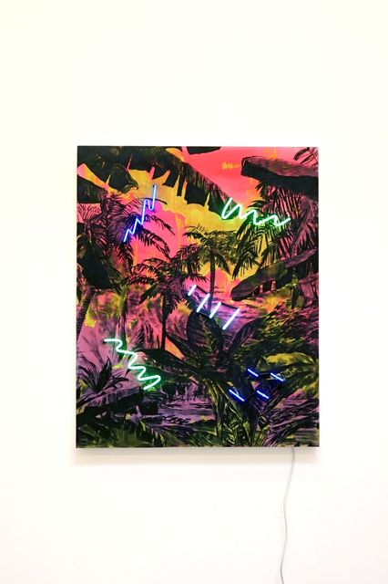 Thijs Zweers, Charcoal, Spraypaint, Wood, Neon, Dance Dance Revolution XII, 2020