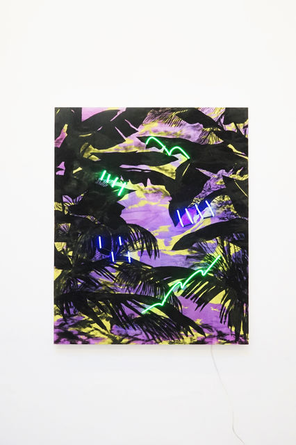 Thijs Zweers, Charcoal, spraypaint, wood, neon, Dance Dance Revolution XIV, 2020