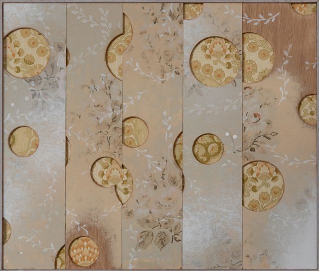 Erik de Bree, Wallpaper and wood on panel, Soviet Series #17, 2021