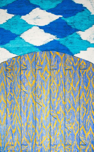 Mees van Rijckevorsel, Oil pastel on paper, Blue fence, 2020