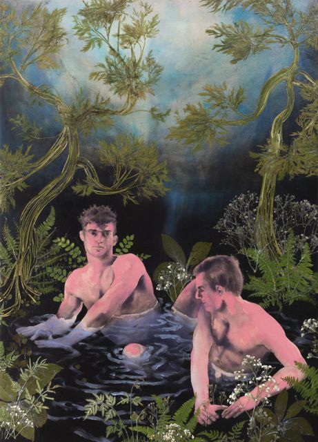Luis Xertu, Plants, acrylic on canvas, Moonlight (two men), 2022