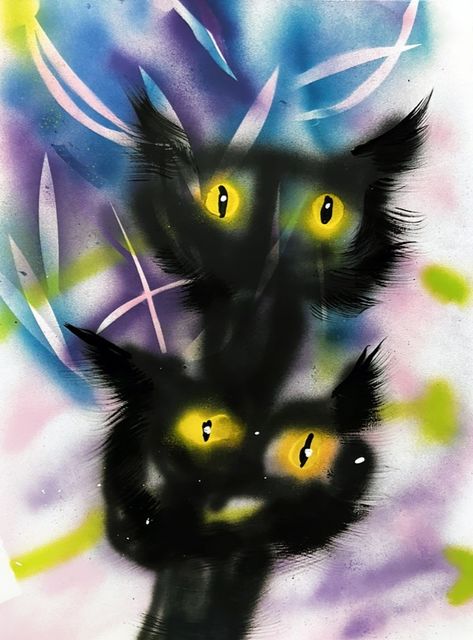 Natalie Westbrook, Acrylic on paper, Doppelganger Cats, 2023