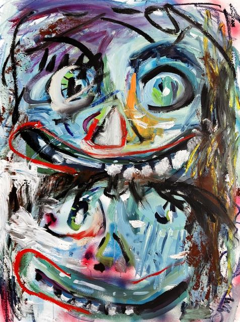 Natalie Westbrook, Oil and acrylic on paper, Smiles (blue and red), 