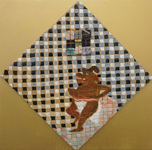 Woody van Amen, Tikar mat, mixed media, acrylic on panel, Hari Nyepi, 2023