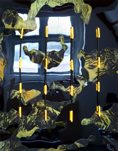 Thijs Zweers, Charcoal, neon, plexiglass on wood, PATTERNIHILISM, 2024