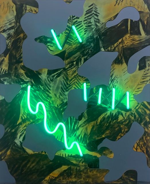 Thijs Zweers, Charcoal, neon, plexiglass on wood, FLORIDE, 2024