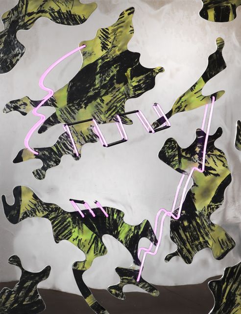 Thijs Zweers, Charcoal, neon, plexiglass on wood, LINEAGE, 2024