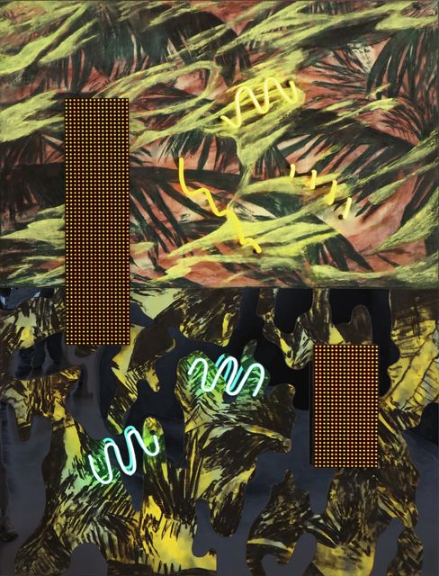 Thijs Zweers, Charcoal, neon, plexiglass on wood, SEVERANCE, 2024