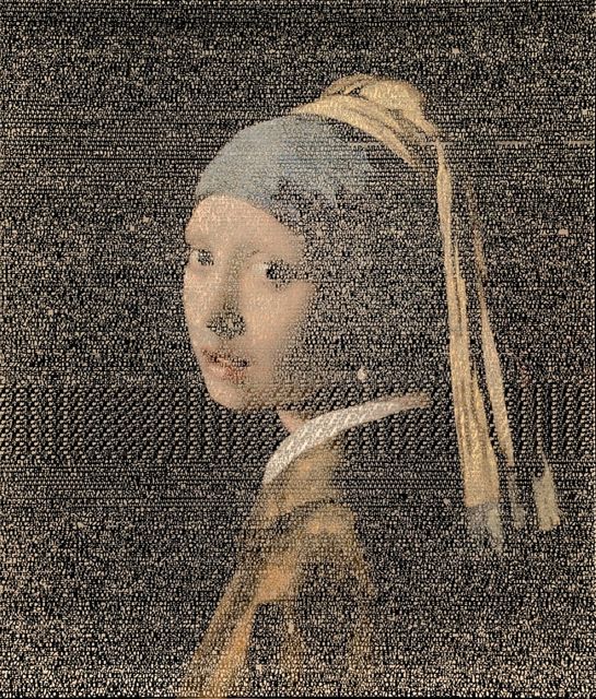 Ashley Zelinskie, Laser cut canvas, Girl with Pearl Earring, 2021