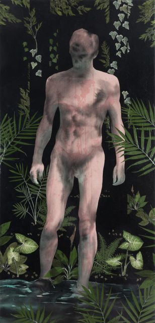 Luis Xertu, Plants, textile and acrylic on canvas, A Community Status for the Isolated (Man near water), 2023